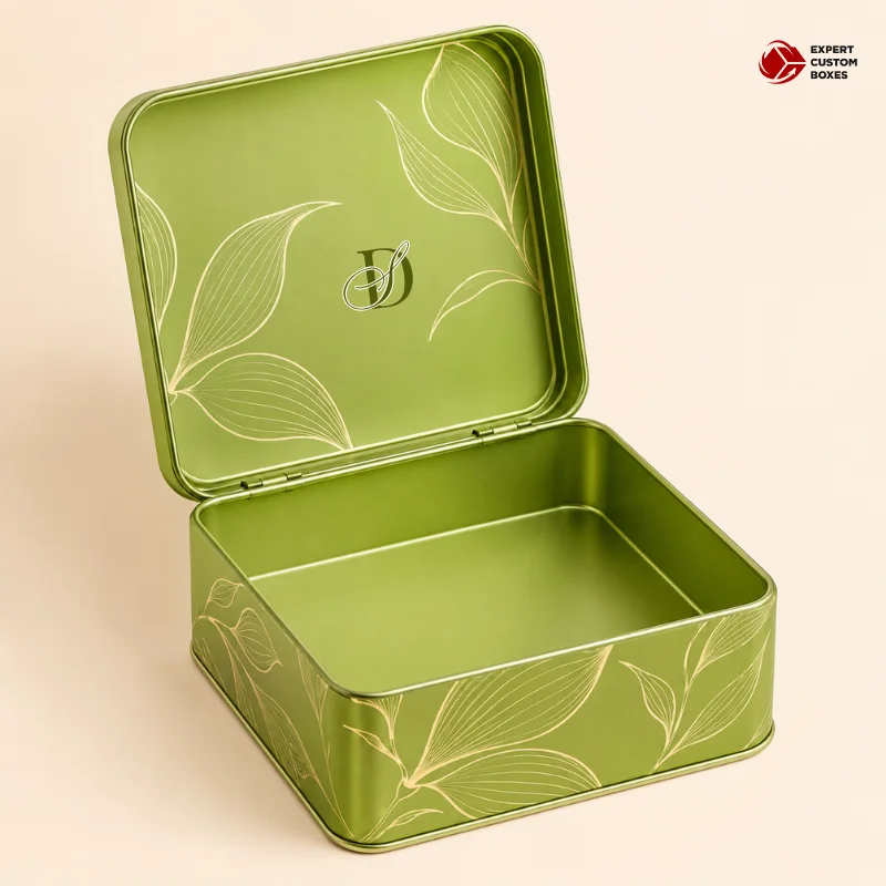 Custom Square Hinged Tin Boxes